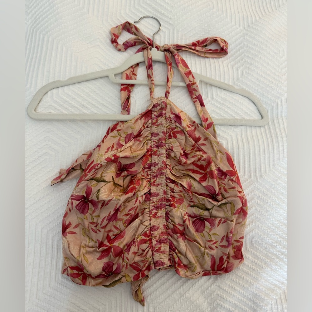 Alexis pink floral halter crop top